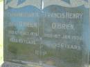 Catherine Elizabeth (Katie) O'BRIEN, died 27 Oct 1976 aged 83 years; Francis Henry O'BRIEN, died 14 Jan 1956 aged 56 years; St John's Catholic Church, Kerry, Beaudesert Shire 