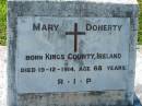 Mary DOHERTY, born Kings County Ireland, died 19-12-1914 aged 68 years; St John's Catholic Church, Kerry, Beaudesert Shire 