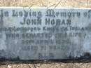 John HORAN, born Longford Kings County Ireland, died 20 April 1924 aged 71 years; St John's Catholic Church, Kerry, Beaudesert Shire 