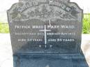 Patrick WARD, died 22 July 1958 aged 80 years; Mary WARD, died 14 May 1973 aged 85 years; St John's Catholic Church, Kerry, Beaudesert Shire 
