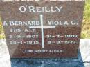 A. Bernard O'REILLY, 3-9-1903 - 20-1-1975 [hero of the Stinson plane crash, author of "Green Mountains"]; Viola C. O'REILLY, 31-7-1907 - 9-9-1977; St John's Catholic Church, Kerry, Beaudesert Shire 