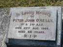 Peter John O'REILLY, died 25 Aug 1965 aged 68 years; St John's Catholic Church, Kerry, Beaudesert Shire 