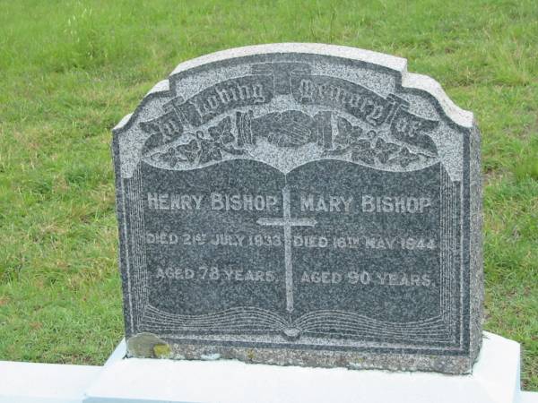 Henry BISHOP,  | died 21 July 1933 aged 78 years;  | Mary BISHOP,  | died 18 May 1944 aged 90 years;  | St John's Catholic Church, Kerry, Beaudesert Shire  | 