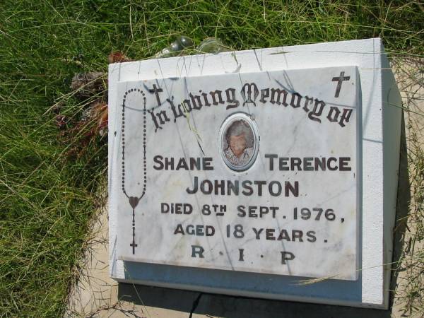 Shane Terence JOHNSTON,  | died 8 Sept 1976 aged 18 years;  | St John's Catholic Church, Kerry, Beaudesert Shire  | 