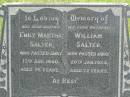 
Emily Martha SALTER,
mother,
died 15 Aug 1940 aged 76 years;
William SALTER,
husband,
died 20 Jan 1934 aged 72 years;
Kilkivan cemetery, Kilkivan Shire
