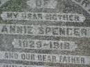 
Annie SPENCER,
mother,
1829 - 1918;
William SPENCER,
father,
1832 - 1886;
Kilkivan cemetery, Kilkivan Shire
