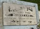 
Grace Anna MORELAND,
died 19 Aug 1965 aged 64 years 8 months;
Kilkivan cemetery, Kilkivan Shire
