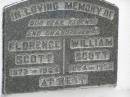 
parents grandparents;
Florence SCOTT,
1875 - 1924;
William SCOTT,
1874 - 1956;
Kilkivan cemetery, Kilkivan Shire

