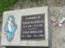 
Claude MCLACHLAN,
31-7-1911 - 15-8-1911;
Susan MORELAND,
25-1-1962 - 31-1-1962;
Kilkivan cemetery, Kilkivan Shire

