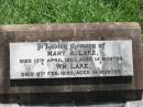 
Mary A. LAKE,
died 15 April 1903 aged 14 months;
Wm. LAKE,
died 5 Feb 1895 aged 14 months;
Kilkivan cemetery, Kilkivan Shire
