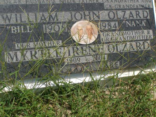 William John (Bill) OLZARD,  | husband father grandfather great-grandfather,  | 1908 - 1984;  | Myrtle Irene (Nana) OLZARD,  | mother grandmother great-grandmother,  | 1909 - 2004;  | Kilkivan cemetery, Kilkivan Shire  | 