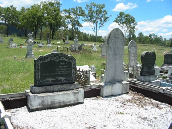 Annie C. WILLIAMS,  | mother,  | died 8 April 1933 aged 79 years,  | erected by daughter Elizabeth;  | Emanuel WILLIAMS,  | father,  | died 10 Dec 1910 aged 70 years;  | Kilkivan cemetery, Kilkivan Shire  | 