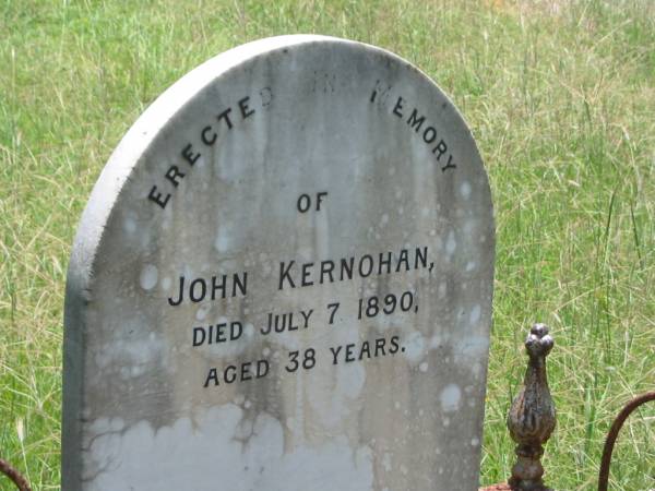 John KERNOHAN,  | died 7 July 1890 aged 38 years;  | Kilkivan cemetery, Kilkivan Shire  | 
