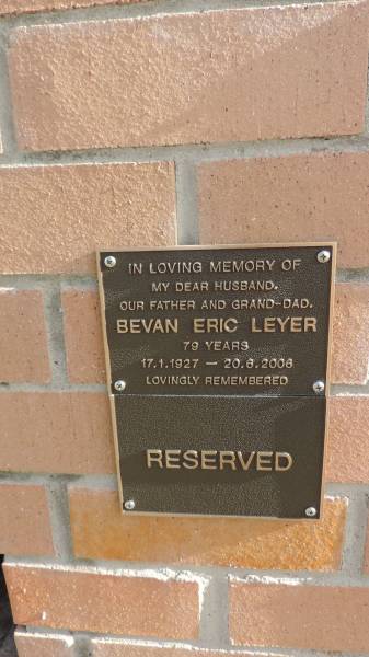 Bevan Eric LEYER  | b: 17 Jan 1927  | d: 20 Jun 2006 aged 79  |   | Kilkivan cemetery, Kilkivan Shire  | 