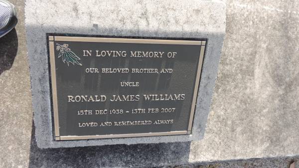 Ronald James WILLIAMS  | b: 15 Dec 1938  | d: 13 Feb 2007  |   | Kilkivan cemetery, Kilkivan Shire  | 