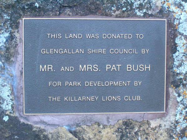 Mr E.G. (Pat) BUSH;  | Mrs D.C. (Doll) BUSH;  | Pat BUSH Bicentennial Park;  | Killarney, Warwick Shire  | 