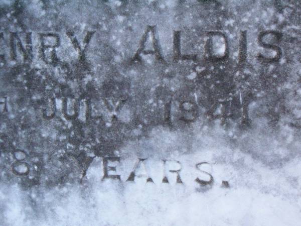 James Henry ALDIS,  | died 19 July 1941 aged 78 years;  | Killarney cemetery, Warwick Shire  | 