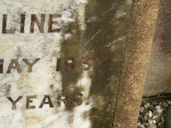 Henry Spackman WATTS,  | died 6 Nov 1920 aged 70 years;  | Caroline,  | wife,  | died 23 May 1937 aged 79 years;  | Killarney cemetery, Warwick Shire  | 