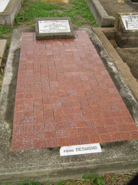 Nellie Annette HUGHES,  | mother,  | died Christmas Day 1965,  | from Desmond;  | Killarney cemetery, Warwick Shire  | 