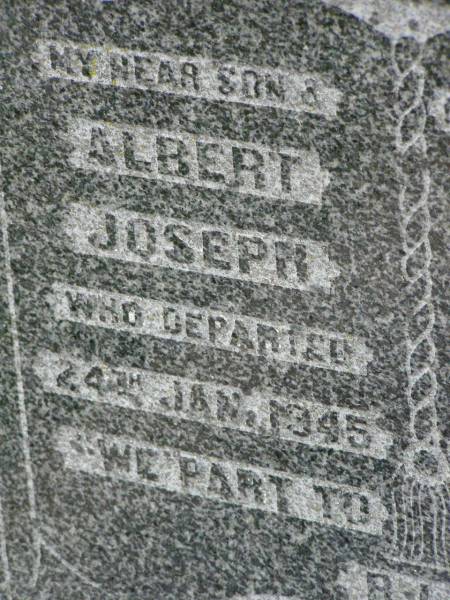 Albert Hedley Joseph (Joe) EVANS,  | son brother,  | died 24 Jan 1945 aged 27 years;  | Killarney cemetery, Warwick Shire  | 