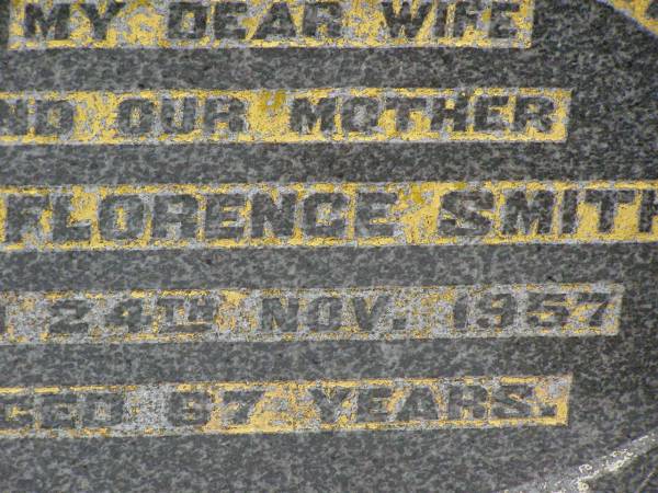 Ada Florence SMITH,  | wife mother,  | died 24 Nov 1957 aged 67 years;  | Killarney cemetery, Warwick Shire  | 