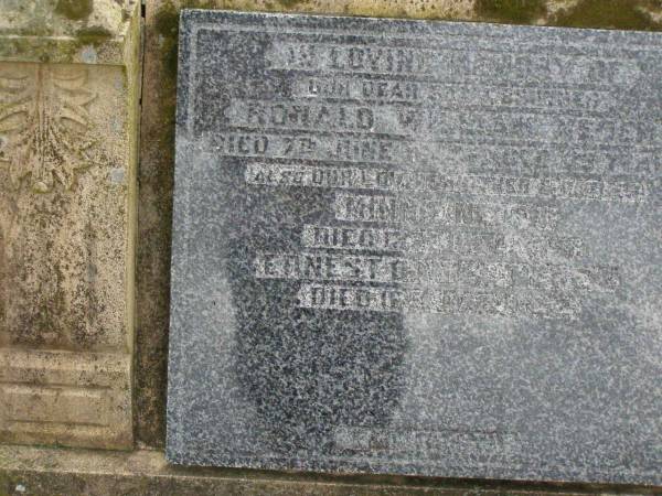 Ronald William NEDEN,  | son brother,  | died 7 June 1944 aged 23 years;  | Minnie NEDEN,  | mother,  | died 13 June 1951;  | Ernest Daniel NEDEN,  | father,  | died 16 Mar 1952;  | Killarney cemetery, Warwick Shire  | 