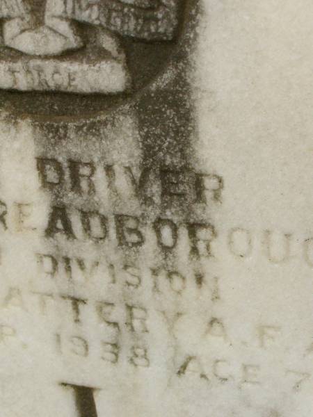 R.J. SPREADBOROUGH,  | died 13 Sept 1958 aged 72 years;  | Killarney cemetery, Warwick Shire  | 