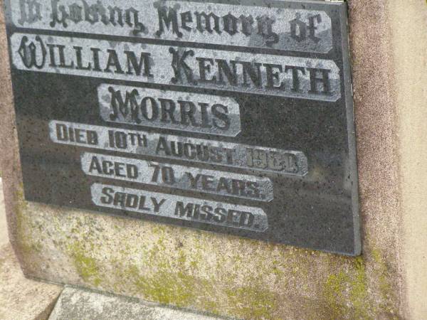 William Kenneth MORRIS,  | died 10 Aug 1980 aged 70 years;  | Killarney cemetery, Warwick Shire  | 