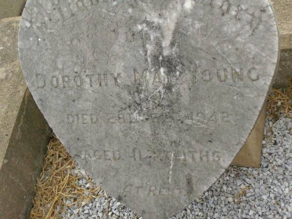 Dorothy May YOUNG,  | died 28 Sep 1942 aged 11 months;  | Killarney cemetery, Warwick Shire  |