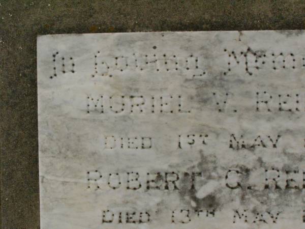 Muriel V. REIBELT,  | died 1 May 1967;  | Robert G. REIBELT,  | died 13 May 1970;  | Killarney cemetery, Warwick Shire  | 