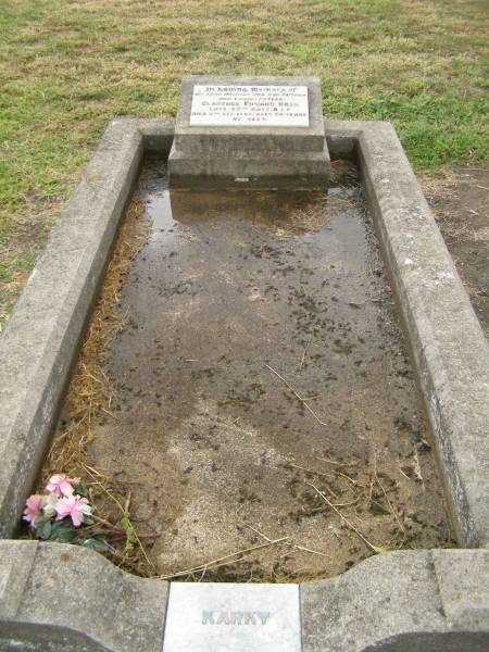 Clarence Edward (Karky) RACH,  | husband father grandfather,  | died 6 Sept 1952 aged 56 years;  | Killarney cemetery, Warwick Shire  | 