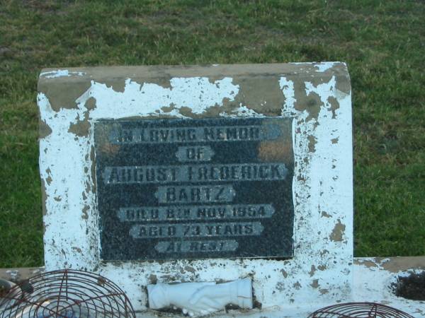 August Frederick BARTZ,  | died 8 Nov 1954 aged 73 years;  | Killarney cemetery, Warwick Shire  | 