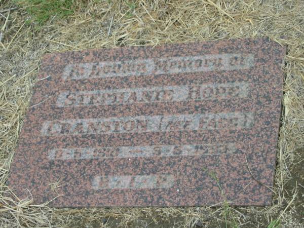 Stephanie Hope CRANSTON (nee FAGG),  | 9-5-1910 - 5-6-1990;  | Killarney cemetery, Warwick Shire  | 