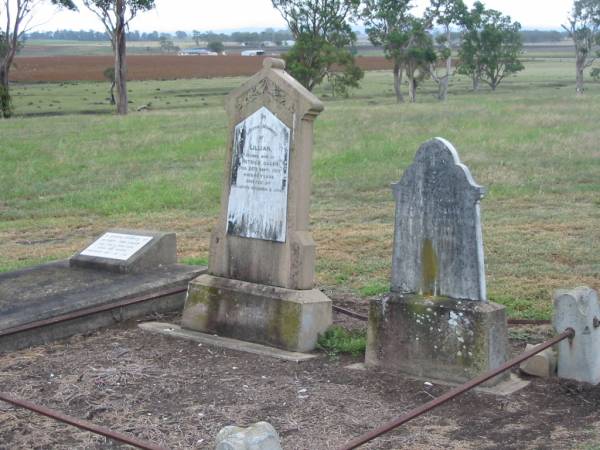 Ernest GAGEN,  | son,  | died from injuries accidentally received  | 4 Dec 1907 aged 5 1/2 years;  | Lillian,  | wife of Patrick GAGEN,  | died 22 Sept 1919 aged 46 years,  | erected by husband & sons;  | Killarney cemetery, Warwick Shire  |   | 