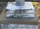 
Irene Mary,
only daughter of W. & L. DUNN,
died Legume 20 Dec 1912 aged 8 years;
Killarney cemetery, Warwick Shire
