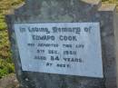 Edward COOK, died 9 Dec 1950 aged 84 years; Killarney cemetery, Warwick Shire 