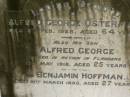 Alfred George OSTERMAN, died 9 Feb 1928 aged 64 years; Alfred George, son, killed in action in Flanders, died 13 May 1918 aged 25 years; Benjamin HOFFMAN, died 10 March 1890 aged 27 years; Killarney cemetery, Warwick Shire 