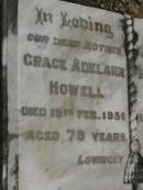 Grace Adelaide HOWELL, mother, died 19 Feb 1956 aged 79 years; Benjamin Toye HOWELL, father, died 9 Dec 1954 aged 88 years; Killarney cemetery, Warwick Shire 
