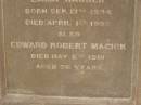 Marie HANSEN, born 5 June 1852, died 5 Nov 1889; Emma HANSEN, born 17 Sept 1846, died 1 April 1906; Edward Robert MAGICK, died 6 May 1901 aged 36 years; Killarney cemetery, Warwick Shire 
