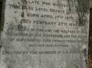 
George GRAYSON,
born 17 April 1870,
died 27 Feb 1899;
Killarney cemetery, Warwick Shire
