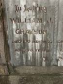 William J. GRAYSON, died 10 May 1940 aged 78 years; Louisa C. GRAYSON, died 30 Sept 1939 aged 75 years; Lilian Lamb GRAYSON, daughter, died 12 Sept 1903 aged 10 months; Killarney cemetery, Warwick Shire 