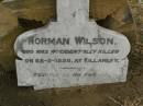 
Norman WILSON,
accidentally killed 28-2-1930 Killarney;
Killarney cemetery, Warwick Shire
