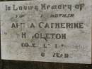 Martha Catherine HIGGLETON, mother, died 18 Dec 1951 aged 76 years; Killarney cemetery, Warwick Shire 