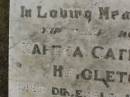 Martha Catherine HIGGLETON, mother, died 18 Dec 1951 aged 76 years; Killarney cemetery, Warwick Shire 