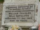 
William Charles (Bill) RATCLIFFE,
husband father father-in-law grandfather,
died 7 Dec 1969 aged 79 years;
Killarney cemetery, Warwick Shire
