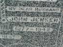 Mary JENSEN, wife, 1881 - 1975; John JENSEN, husband, 1877 - 1942; Killarney cemetery, Warwick Shire 