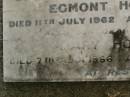 
Egmont (Monty) HOMAN,
husband father,
died 11 July 1962 aged 80 years;
Mary HOMAN,
mother,
died 7 Aug 1966 aged 86 years;
Killarney cemetery, Warwick Shire
