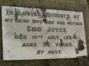 Enid JOYCE, wife mother, died 10 July 1954 aged 36 years; Killarney cemetery, Warwick Shire 