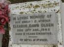Eleanor Dawn OLSEN, daughter, died 13 Aug 1945 aged 2 years 11 months; Killarney cemetery, Warwick Shire 
