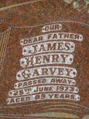 James Henry GARVEY, father, died 25 June 1973 aged 89 years; Margaret Elizabeth GARVEY, wife mother, died 25 Dec 1961 aged 67 years; Killarney cemetery, Warwick Shire 